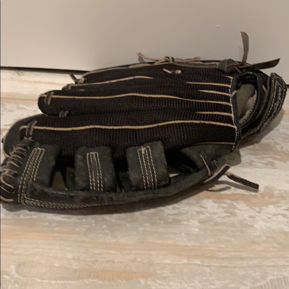 A used right handed catching baseball glove